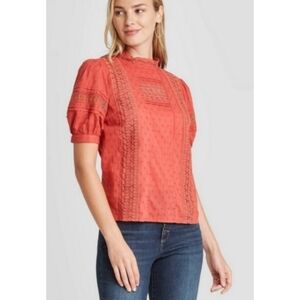 Universal Thread Lace Puff Sleeve Eyelet Blouse